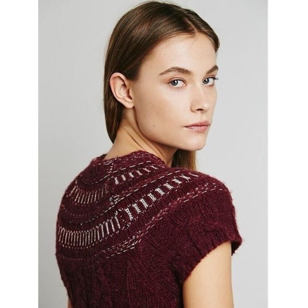 NWT Free People Dark Cherry Sequin Fit & Flare Sweater Dress | Mob Wife Coquette - Picture 11 of 16